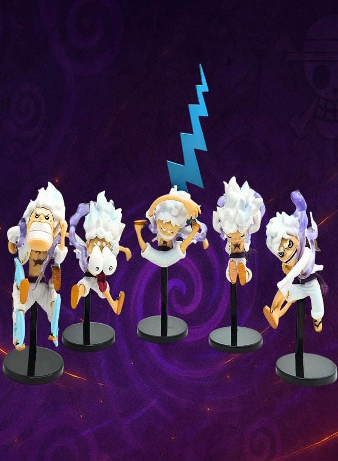 Realmkart Luffy Action Figure Set of 5 One Piece Anime Collectible Figures | Luffy Gear 5 Figurine Anime Action Figure Chibi Statue Sun God Nika Figure for Fans & Collectors (Limited Edition)